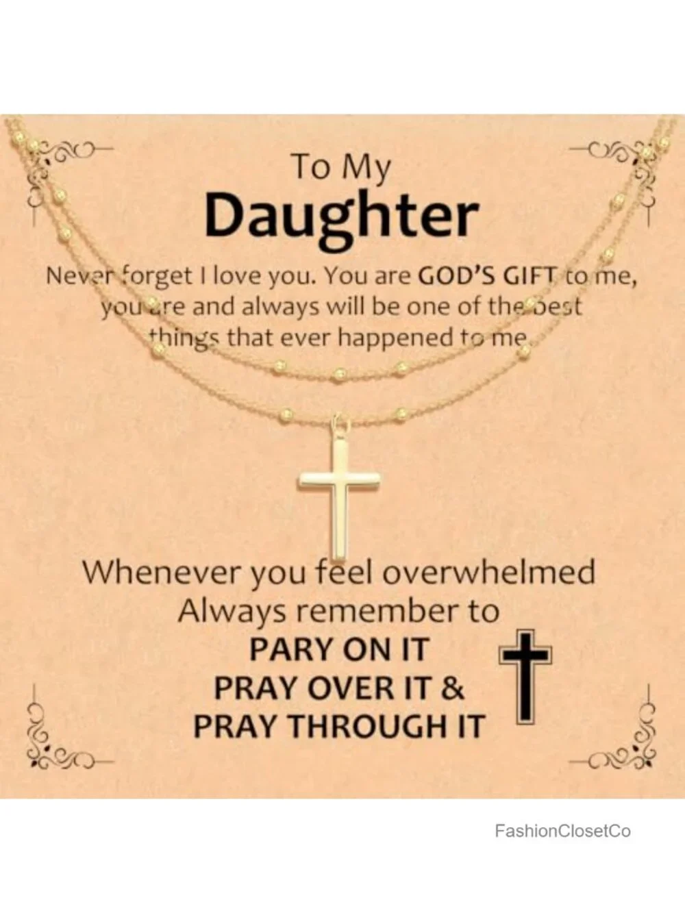 14k Gold Plated Layered Cross Pendant Necklace Set with Inspirational Card
